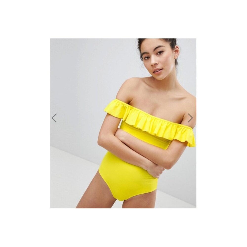 Asos Monki Off Shoulder Swimsuit Yellow Size S NWT